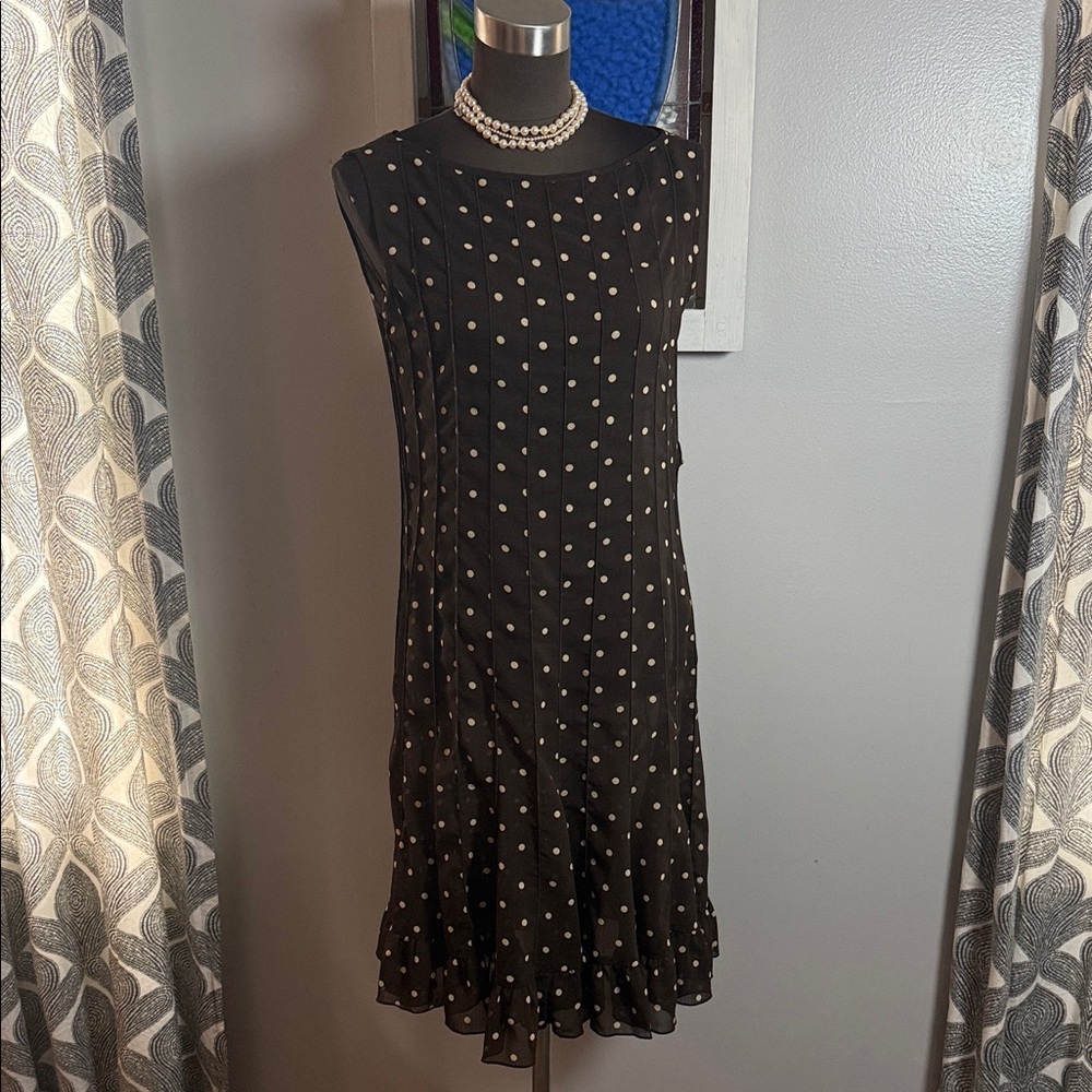 Studio J Sheer Polka Dot Pintuck Sheath Dress with Ruffle Hem - Size 8P